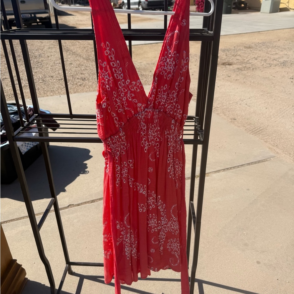 Red Floral Sleeveless Dress